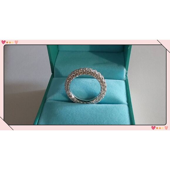 3 Ct. Round Genuine Diamond Simulant All Over Pave Studded Eternity Band Ding #8 - Picture 4 of 5